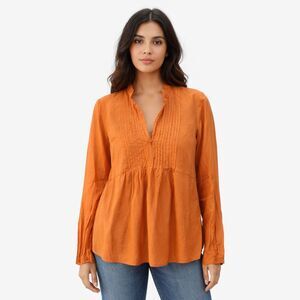 Michael Michael Kors Tunic Blouse Womens 4 Orange Silk V Neck Long Sleeve Top